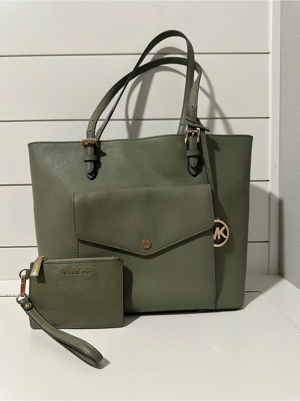 Michael Kors Olive Leather Tote with Matching Wristlet